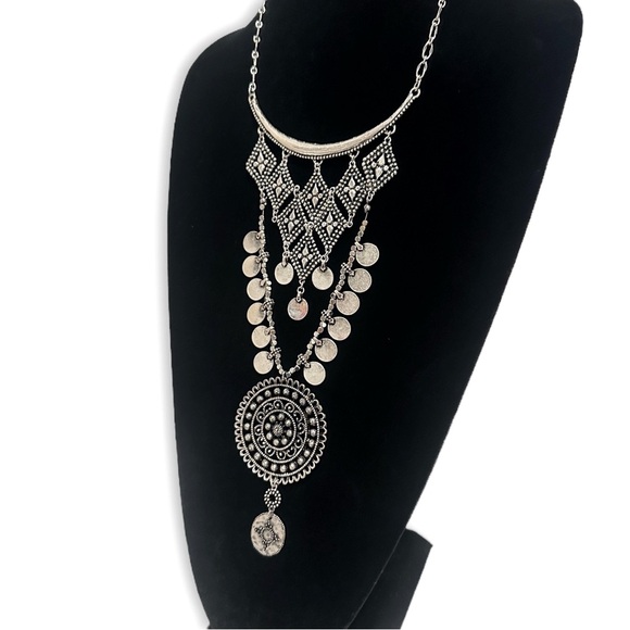 WHBM Silver Statement Bib Necklace With Coin Detail | NWT - Picture 5 of 6